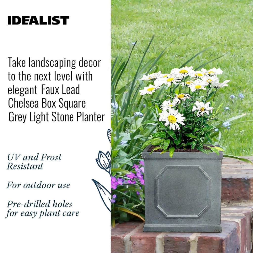 IDEALIST Lite Chelsea Flower Box Square Garden Planter, Faux Lead Light Stone Outdoor Plant Pot W22 H22 L22 cm, 11L
