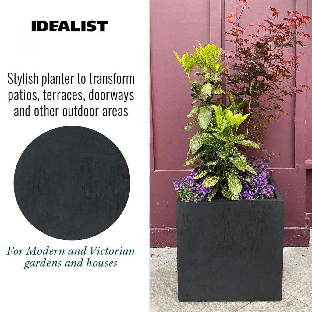 IDEALIST Lite Contemporary Flower Box Square Garden Planter, Faux Lead Light Concrete Outdoor Large Plant Pot H50 L50 W50 cm, 126L