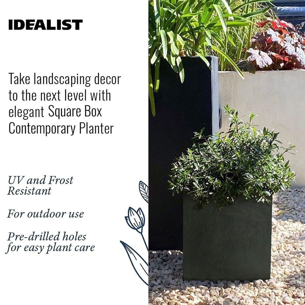IDEALIST Lite Contemporary Flower Box Square Garden Planter, Light Concrete Outdoor Plant Pot H30 L30 W30 cm, 27L