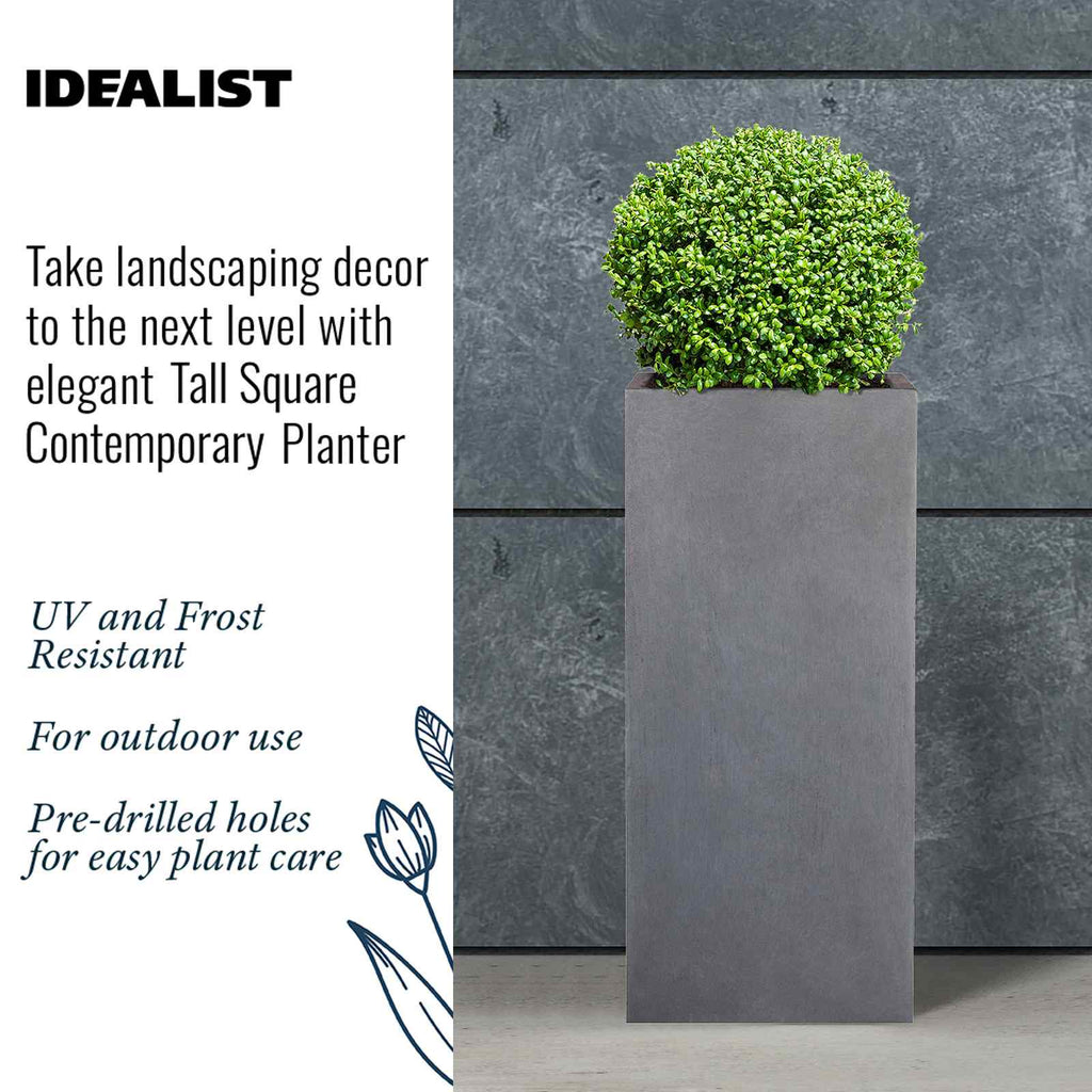 IDEALIST Lite Contemporary Light Concrete Garden Tall Square Planter, Outdoor Plant Pot H80 L40 W40 cm, 132L