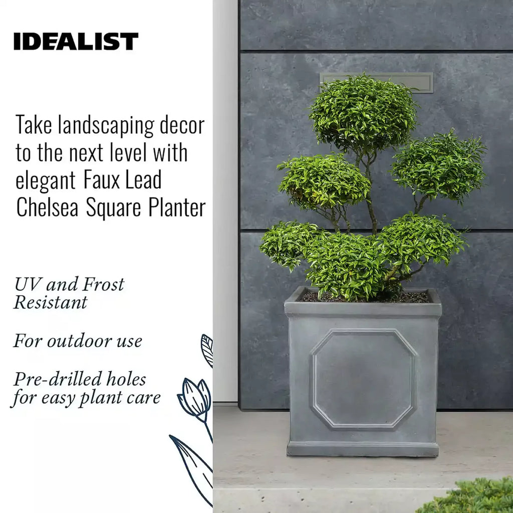 IDEALIST Lite Chelsea Flower Box Square Garden Planter, Faux Lead Light Stone Outdoor Plant Pot W37 H38 L37 cm, 52L