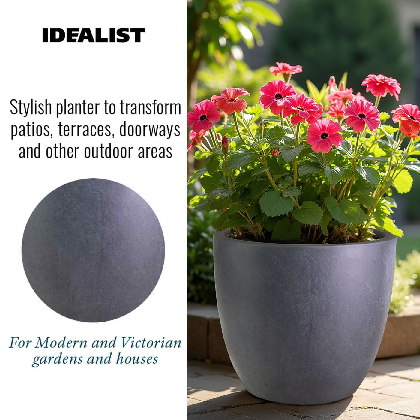 IDEALIST Lite 50cm Large Garden Planter for Trees | Washed Light Concrete Egg Round Planter | Contemporary Outdoor Plant Pot D50 H50 cm, 98L