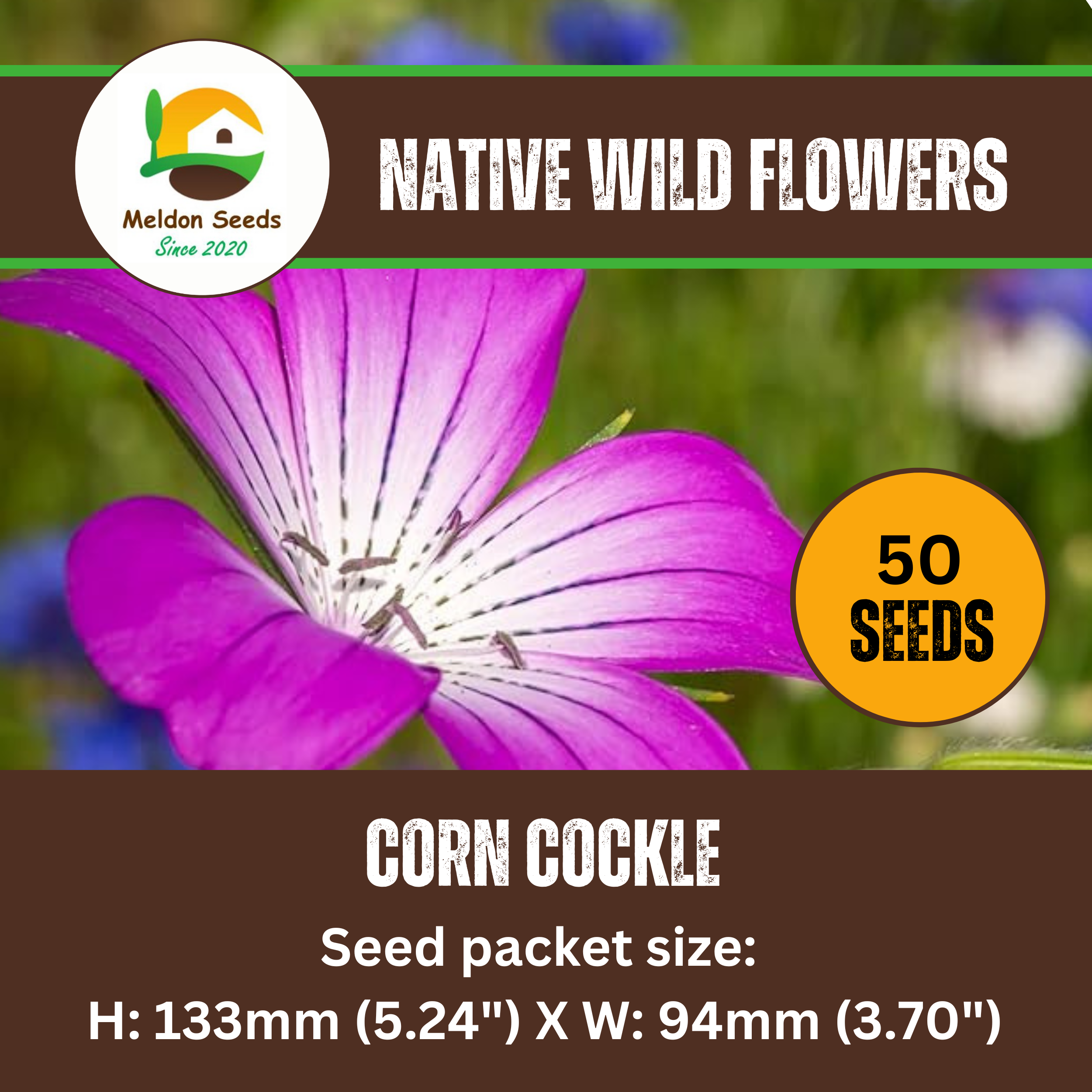 Corn Cockle Seeds - 50 Native UK Wild Flower Seeds for Attracting Birds, Bees, Wildlife, Pollinators, Suitable for Planting and Growing Outdoors in Meadows, Fields, Gardens and Borders by Meldon Seeds