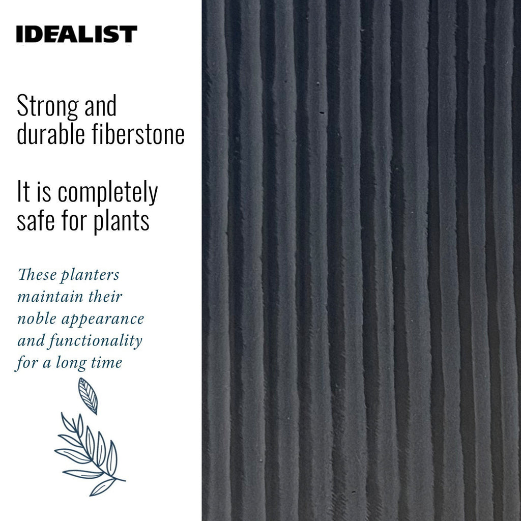 IDEALIST Lite Vertical Ribbed Black Cylinder Outdoor Planter