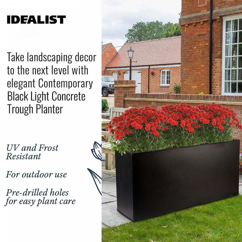 IDEALIST Lite Contemporary Trough Garden Planter, Light Concrete Outdoor Large Plant Pot H51.5 L100 W36 cm, 185L