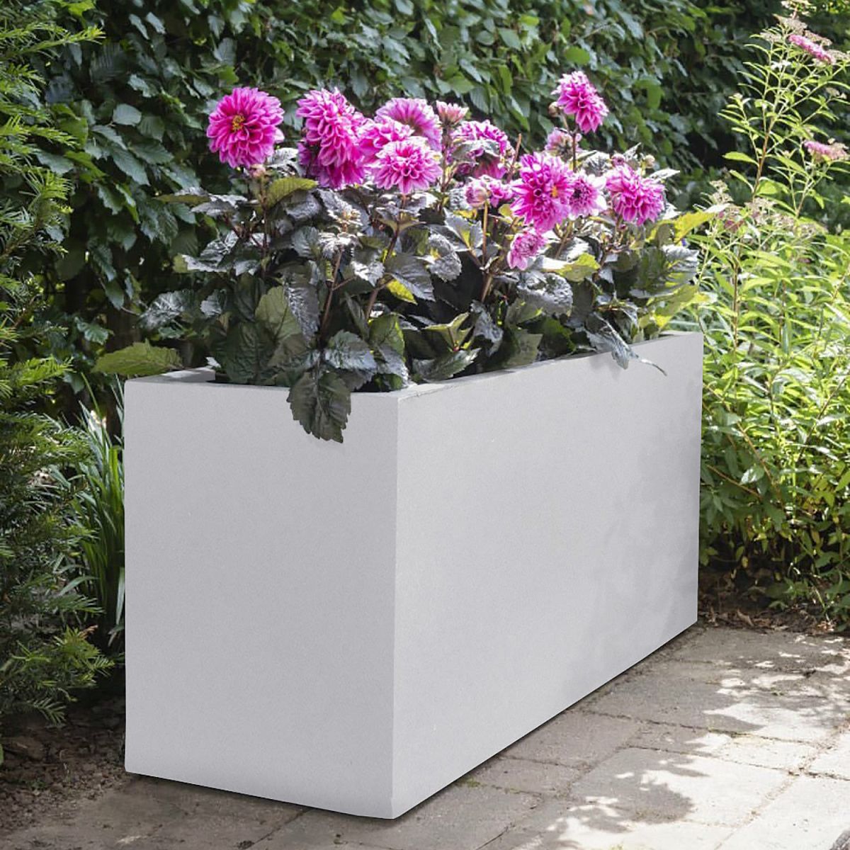 IDEALIST Lite Contemporary Trough Garden Planter, Light Concrete Outdoor Large Plant Pot H51.5 L100 W36 cm, 185L