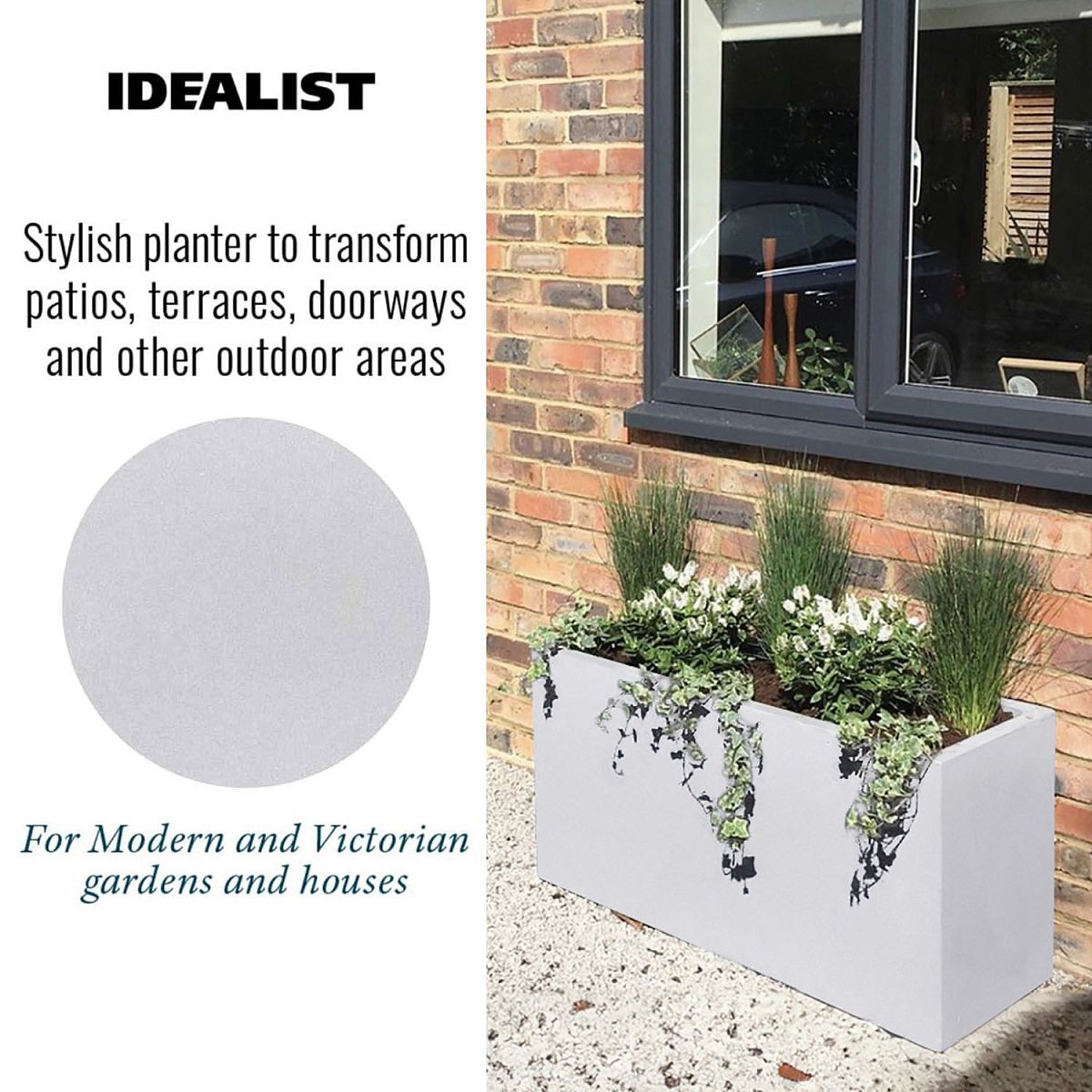 IDEALIST Lite Contemporary Trough Garden Planter, Light Concrete Outdoor Large Plant Pot H51.5 L100 W36 cm, 185L