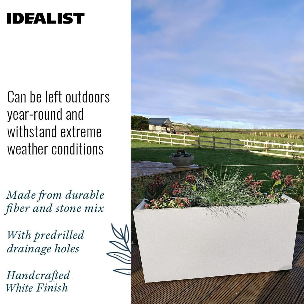IDEALIST Lite Contemporary Trough Garden Planter, Light Concrete Outdoor Large Plant Pot H51.5 L100 W36 cm, 185L